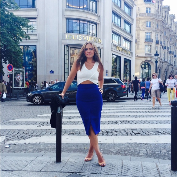 Cobalt Blue Scuba Pencil Skirt Size Medium - Picture 2 of 16